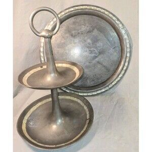 Server Tray - 2 tier with Mother of Pearl MOP Inlay - Towel Silversmiths - Vtg